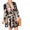 BITCED Women's Long Sleeve V-Neck Tie Fashion Sexy Printed Dresses