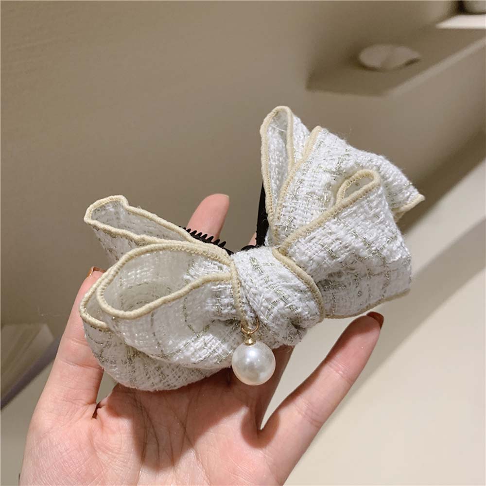 Hair Accessories Korean Women Lattice Bow Hairpin Ponytail Holder Vertical Clip Banana Clip