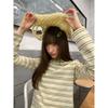 Women's Crew Neck Long Sleeve T Shirt Loose Fit Striped Cotton Bow Decor Soft Washed Fabric Casual Layering Top Spring Autumn Basic Tee
