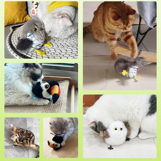 Yousheng 2Pcs Imitation Bird Toy Realistic Birdsong Cat Toy with Flapping Wings Rechargeable Touch Activated Interactive Chirping Plush Bird Toy