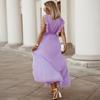 Temperament beach long dress fashionable slim fit sexy lotus leaf sleeve pleated skirt solid color dress