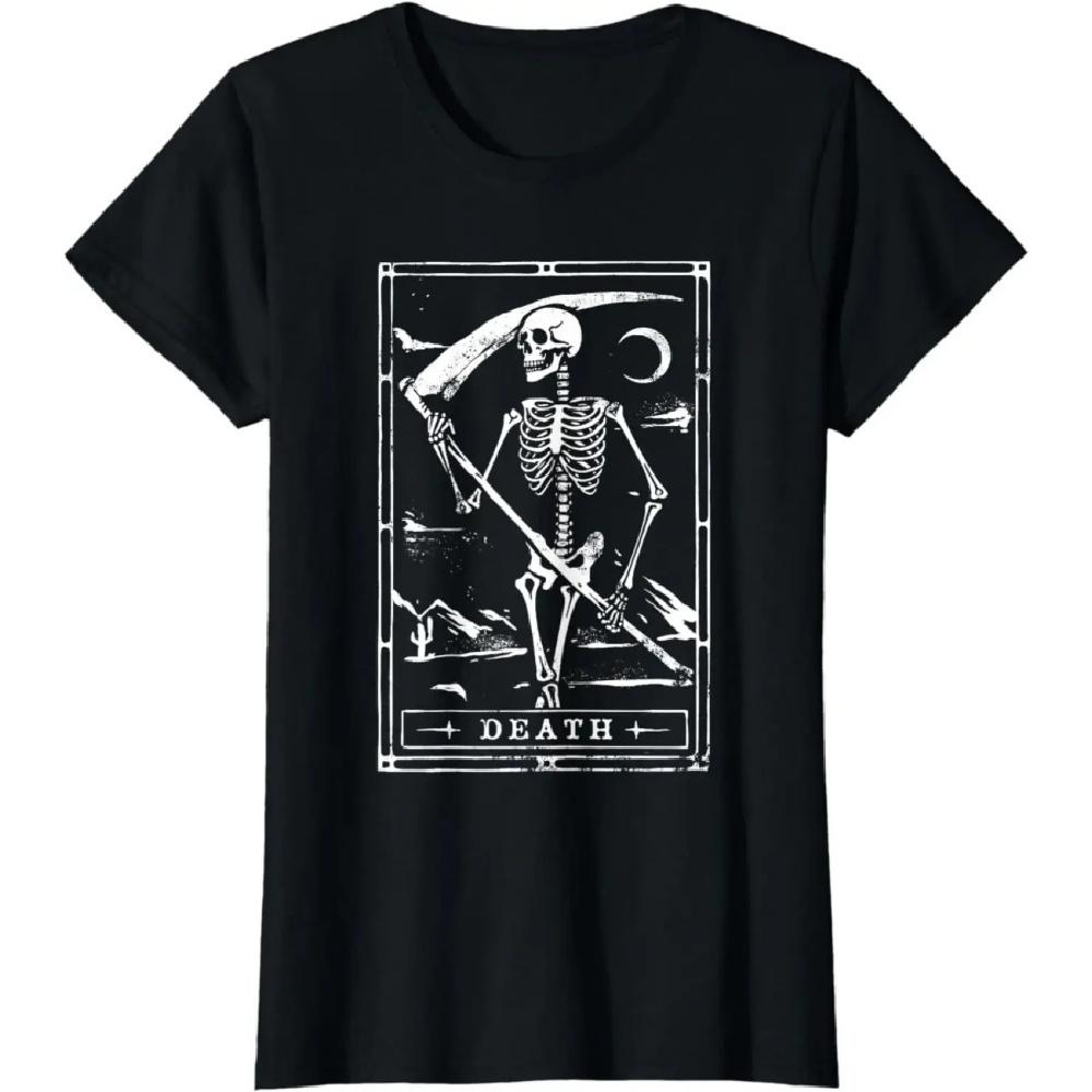 

2024 летние топы Футболка с изображением карт Таро Смерти Готический скелет Мрачный Жнец Футболка на Хэллоуин XXXXXL чёрный