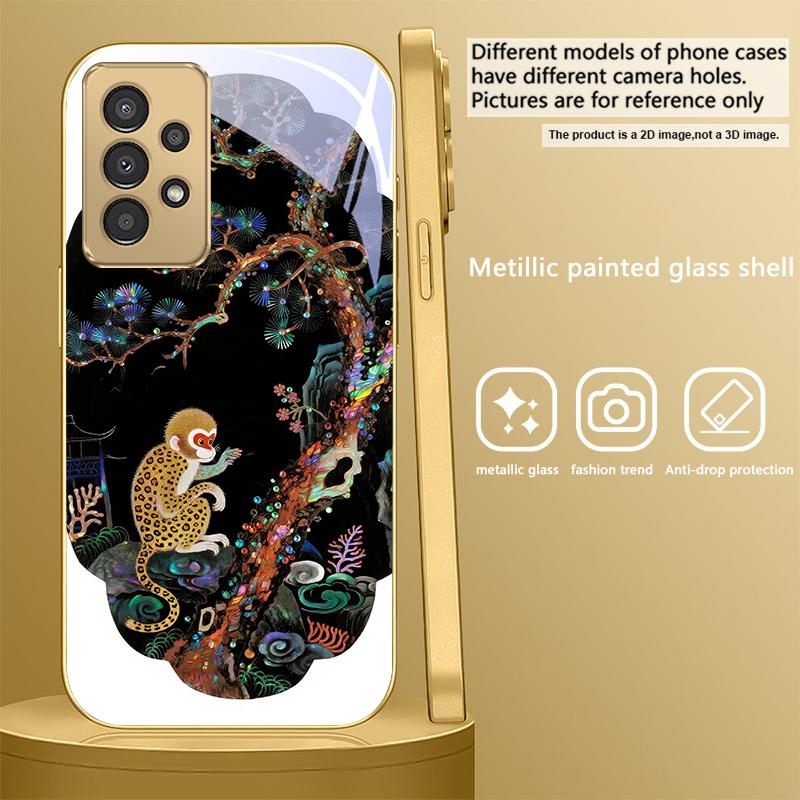 Fantasy Rainbow Pine For Samsung A 31 32 A33 A34 35 14 A15 13 A16 25 26 50 52 53 54 55 56 70 71 72 73 Golden Glass Phone Case