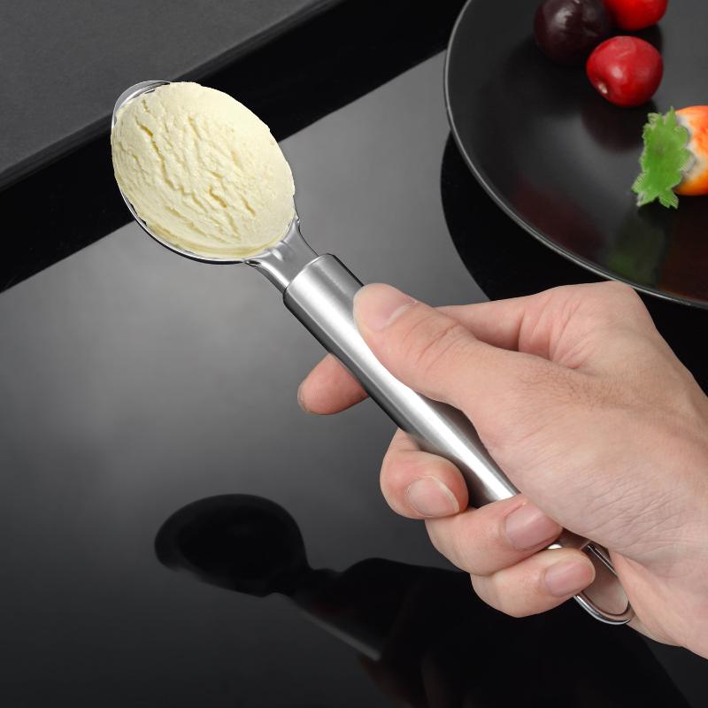 1Pcs Stainless Steel Ice Cream Scoop Long Handle Rust Proof Surface Perfect For Home Kitchen Dessert And Fruit Scooping