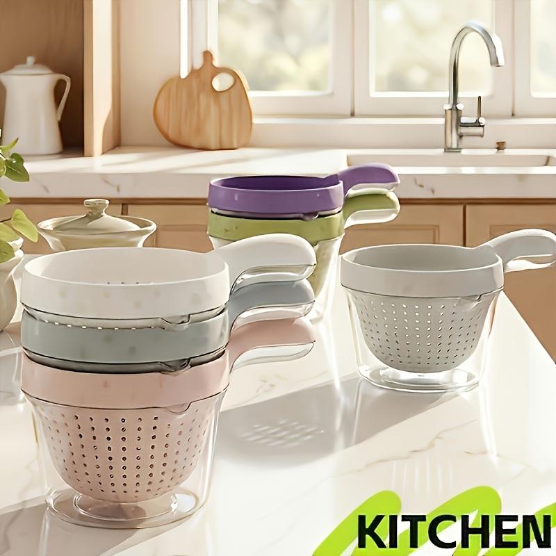 1pc Handheld Kitchen Colander, Double-Layer Fruit Washing Basket, Hanging Plastic Vegetable Washing Bowl, Colander Spoon, Creative Fruit Basket