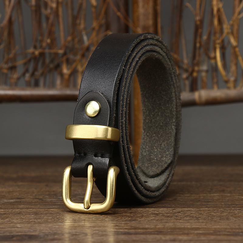 Women's Thin Belt Women's Pure Cowhide Retro and Fashion All-Matching Casual Jeans Belt