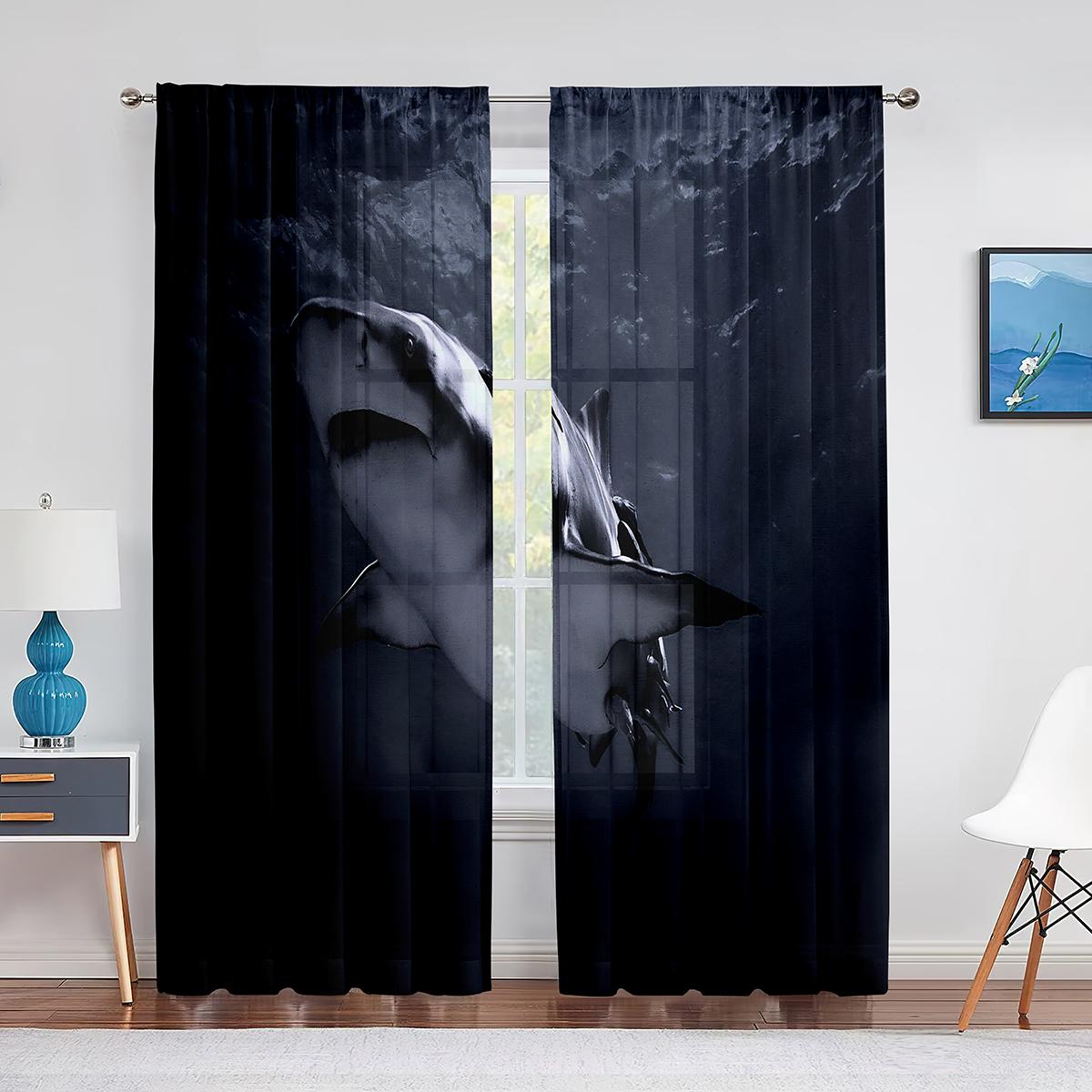 3D Акула Рыба Океан Морская Тема Прозрачная Вуаль Шторы для Гостиной Окна Шифоновые — фото 10