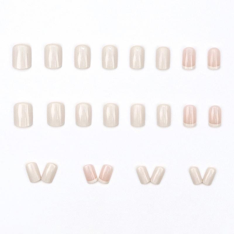 24Pcs French Cream Nude Short Square False Nails With Jelly Adhesive Detachable Fake Fingernails Full Cover Press On Nails Tips