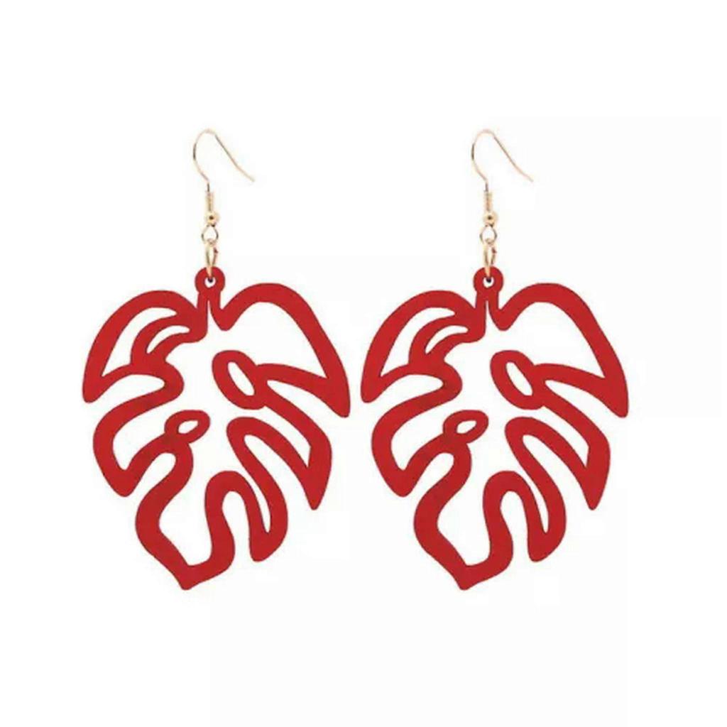 RSAMD Wood Hollow Leaf Statement Earrings for Women Wooden Fashion Unique Jewelry-Red