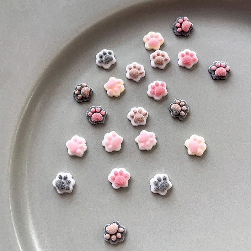 10Pcs 3D Plush Mini Cat Paw Nail Art Charms Velvet Resin Nail Art Decoration Cartoon Diy Manicure Salon Party Winter Girls Gift