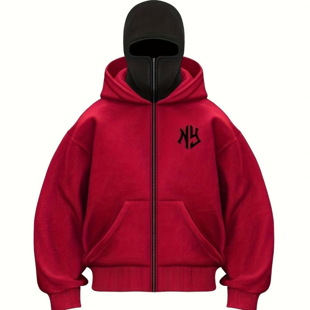 

New Y2K Harajuku Letter Pattern Printed Double Hat Design Sports Comfort Daily Casual Fashion Zipper Sweatshirt for Men M червоний