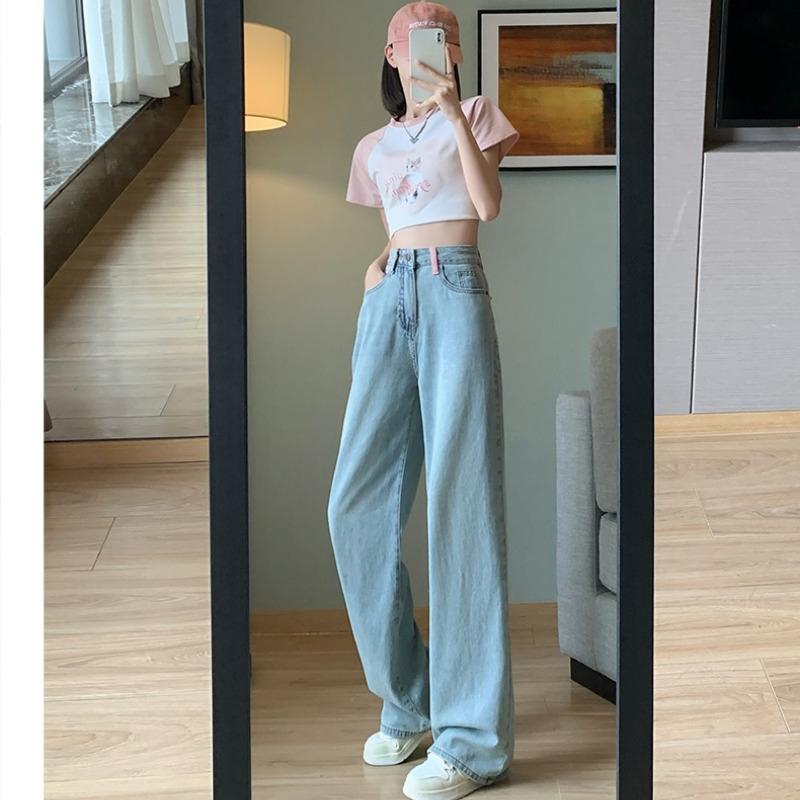 Fashion Casual Loose Wide Leg Jeans Women Elegant Vintage Office Lady Straight Denim Trousers Blue Simple Pockets Tassel Jeans Pants 24249