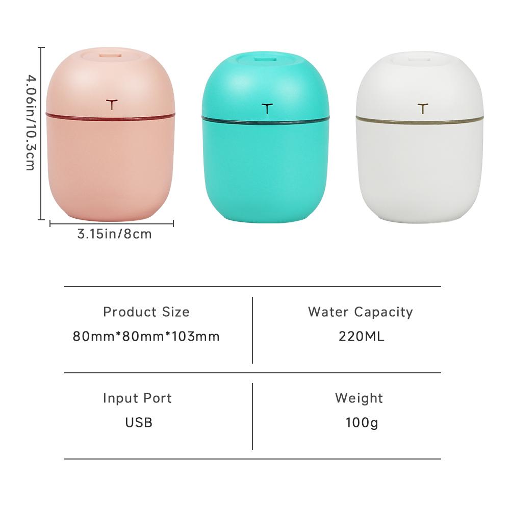 Mini USB Air Humidifier 220ML Portable Ultrasonic Humidifier with Colorful Night Light Quiet Operation for Home Office Bedroom