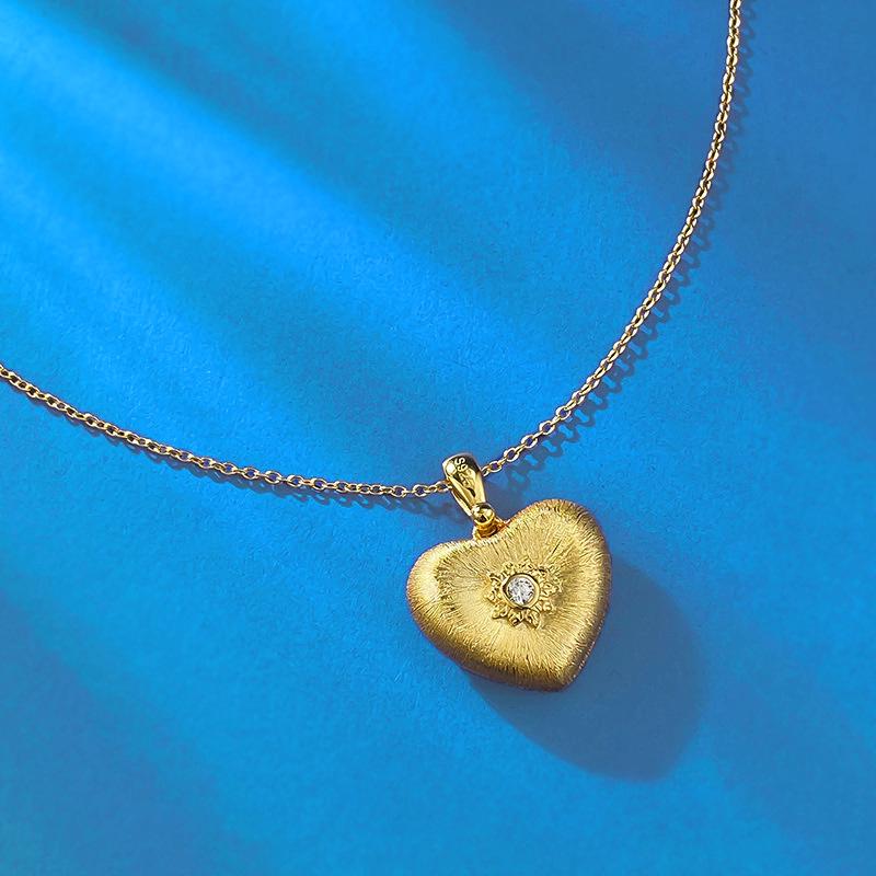 Lulu Tong S925 Sterling Silver Gold-Plated Filigree Diamond Heart Pendant Necklace