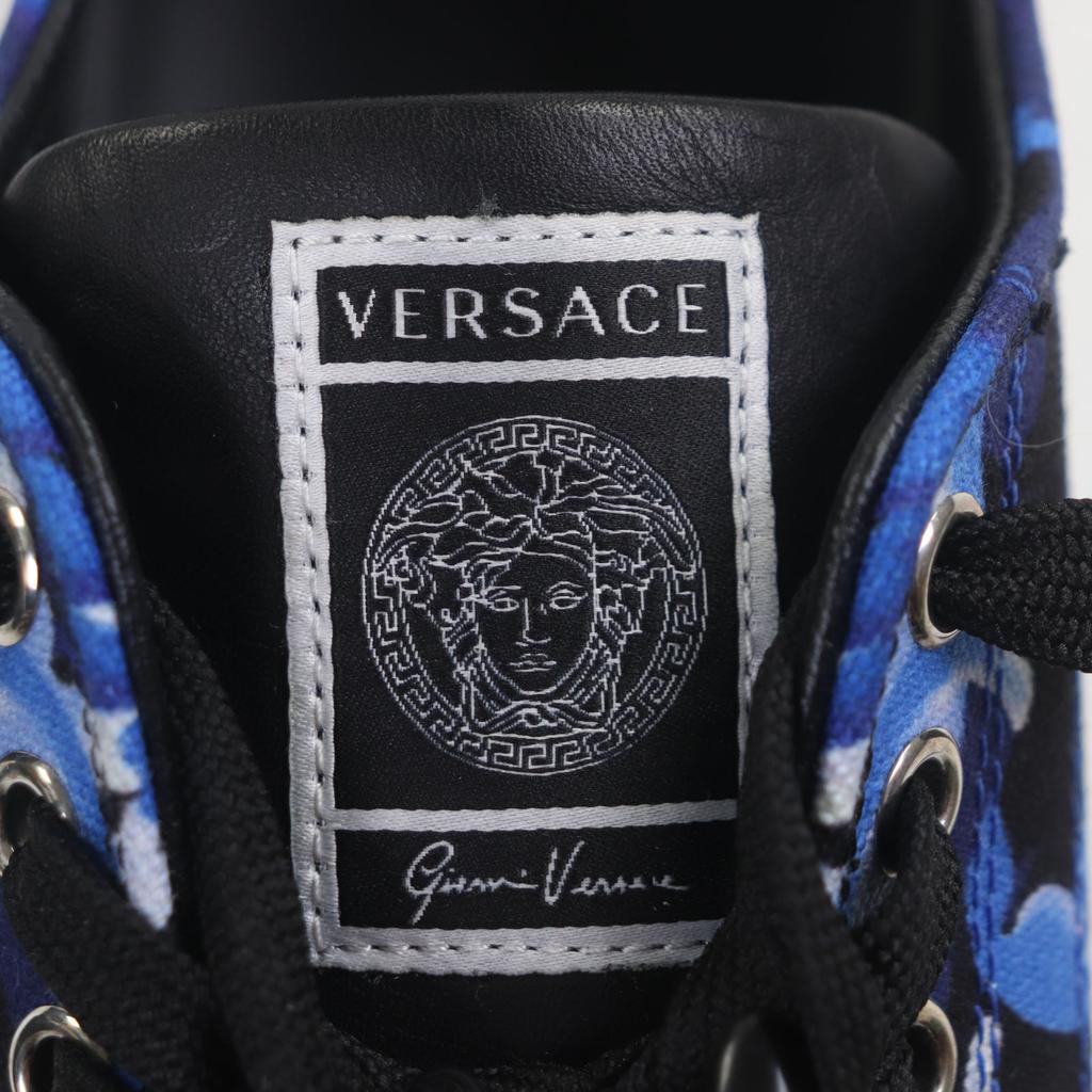 Makellose VERSACE Low-Top-Sneaker Barocco Greca blaues Canvas Herren 39 Gebraucht