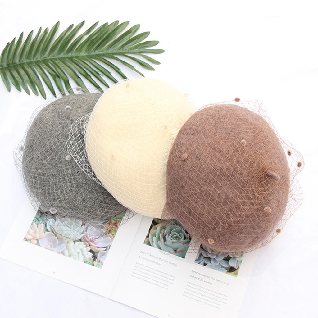 Sweet Mesh Veil Beret Cap Elegant Women Lady French Style Solid Color Beanie Hat