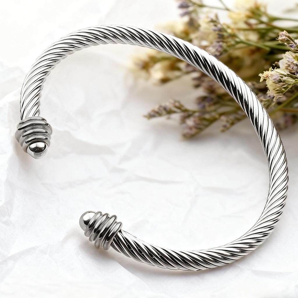 Women's Stainless Steel Wire Bracelet with Black/White Beads, Turquoise Crystals, and Pearl Accents