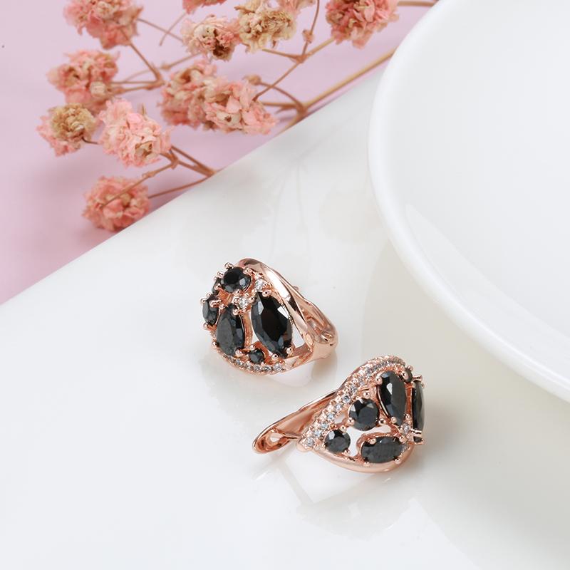 Neue Luxus Natur Schwarze Zirkon Ohrringe Für Frauen Vintage Braut Hochzeitsohrringe Roségold Echtschmuck Partygeschenk