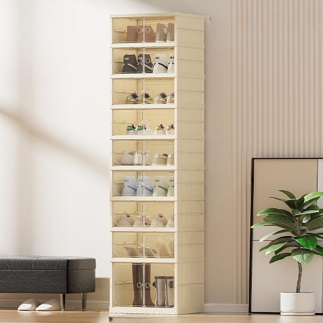 Fold & Lock Shoe Cabinet System - 6-Tier Collapsible Shoe Rack with Dust-Proof Doors, 12 Pair Space-Saving Storage