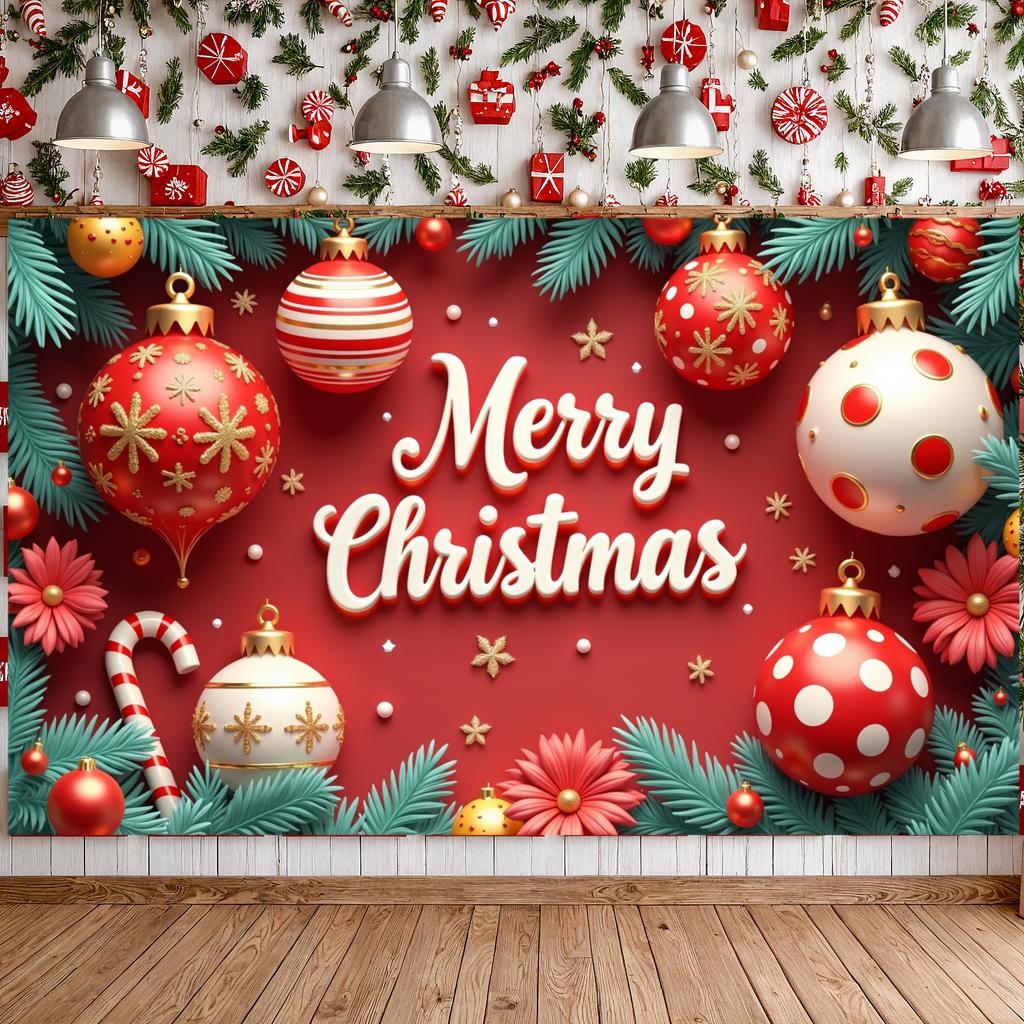 Christmas Decor Banner Christmas Ornaments Festive Backdrop Xmas Event Backdrop Red Background Festive Occasion Display For Home