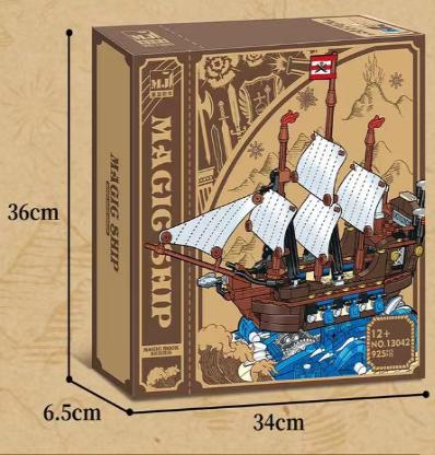 925Pcs Magic Book Sailboat Building Block Ornament Set Military Imperial Warship Model Modular Assemblytoys Adults Gift