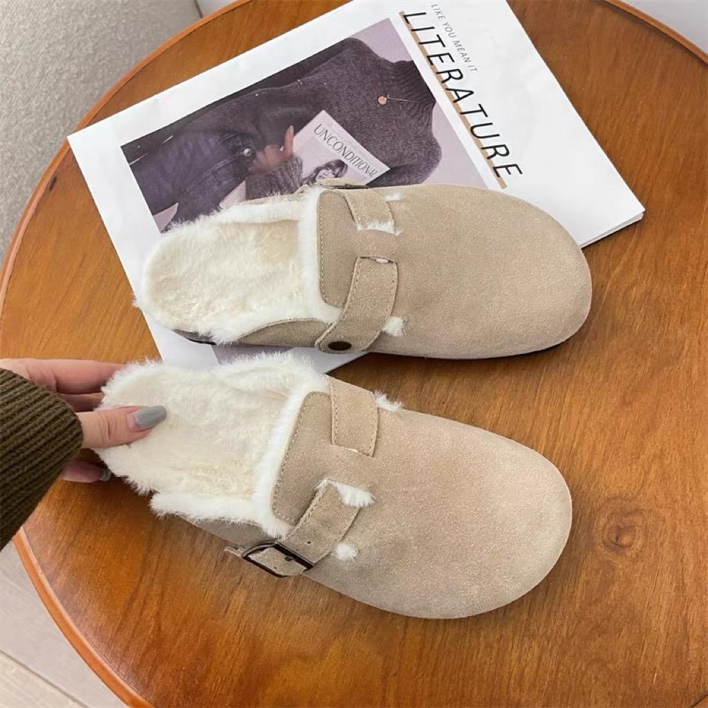 Comfortable Fur Classic Clogs for Women Winter New Cork Insole Plush Slipper with Arch Support Cozy Furry Suede Shoes
