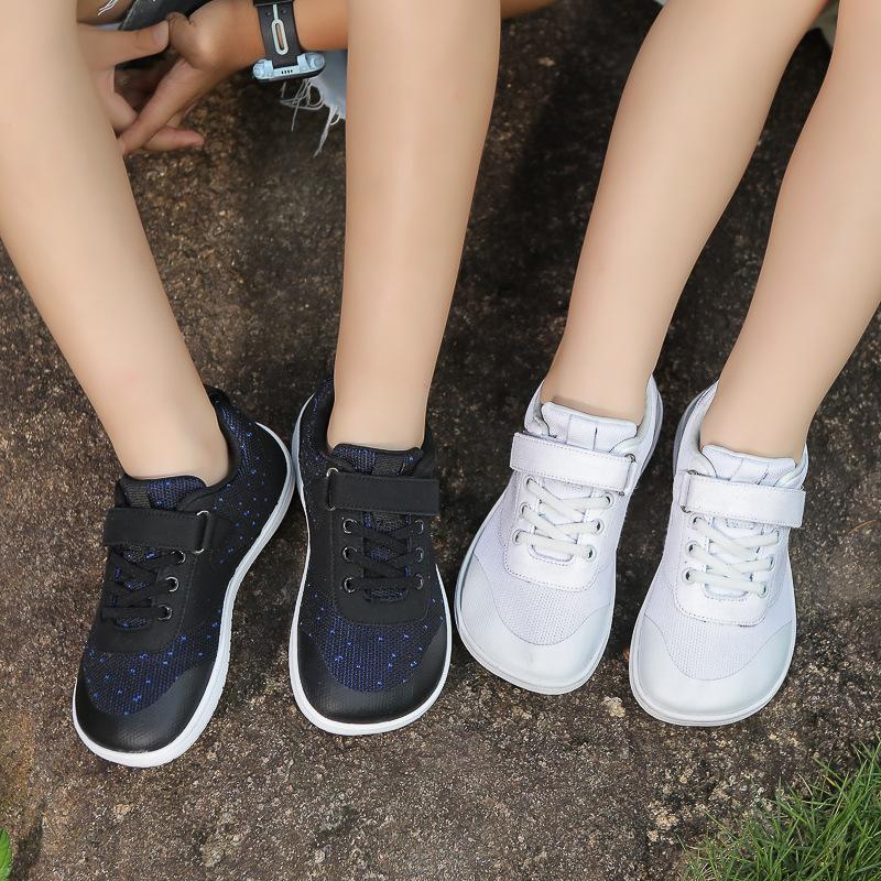 New Soft-soled Barefoot Wide-headed Classmates Boys Lightweight Breathable Sneakers Contrasting Colors Velcro Non-slip Flat-bottomed Casual