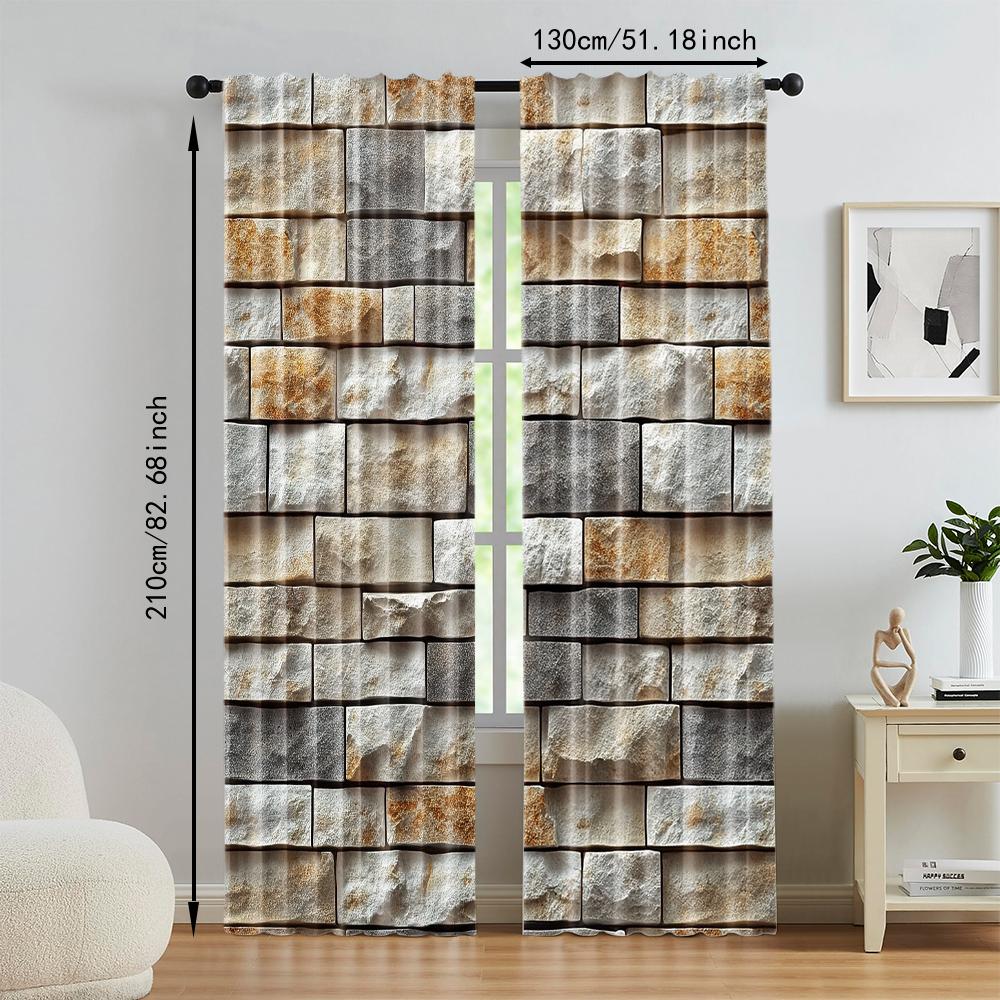 2 pcs, versatile polyester transparent curtains for home decoration Imitation Tile Wall Pattern for use in bedrooms and living