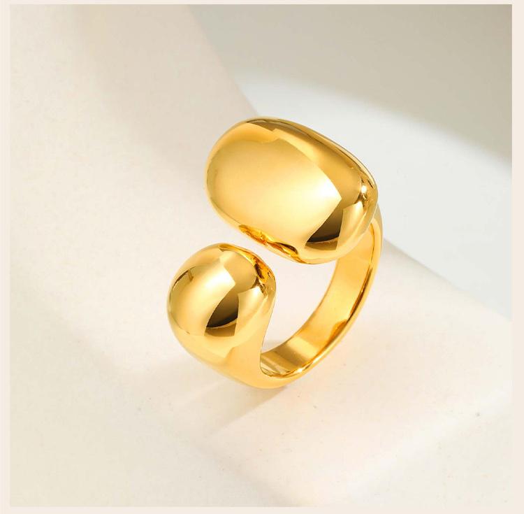 Asymmetrical Geometric Open Rings for Women, Bold Thick Gold Plated Chic Personality Chunky Rings Jewelry Stainless Steel