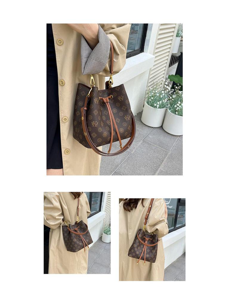 Vintage Blumen-Eimertasche mit Kordelzug - Retro Europäisches/Amerikanisches Design, Handtaschen-/Schulter-/Crossbody-Optionen