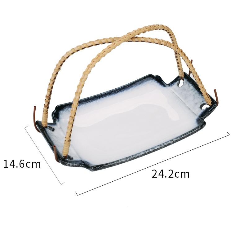 Japanese Ceramic Cuisine Tianfu Fried Dish plate with handle Handheld Dish Hanging Fruit sushi Dim sum Hotpot Vegetable tray