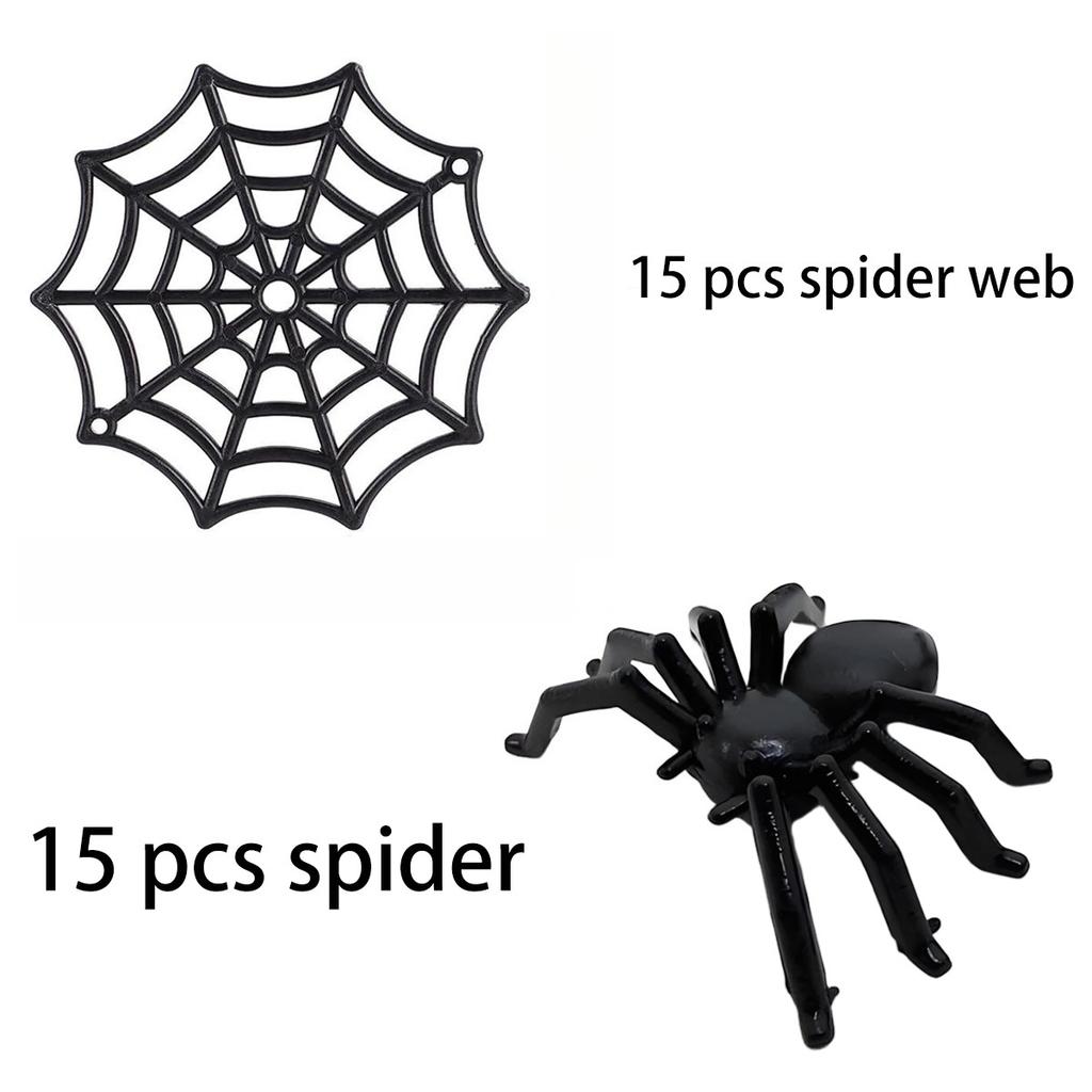 15 PCS Spooky Spider & Spider Web Decor Halloween Party Props Creepy Crawly Ornaments for Haunted House Yard Indoor Scene Setup