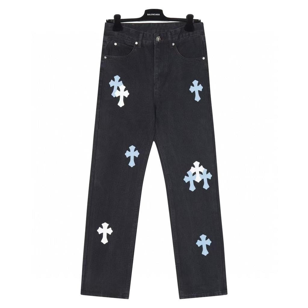 9904 CHROME HEARTS Herre- og damejeans i amerikansk stil, trendy med stofflapper, avslappede og moteriktige high street-bukser