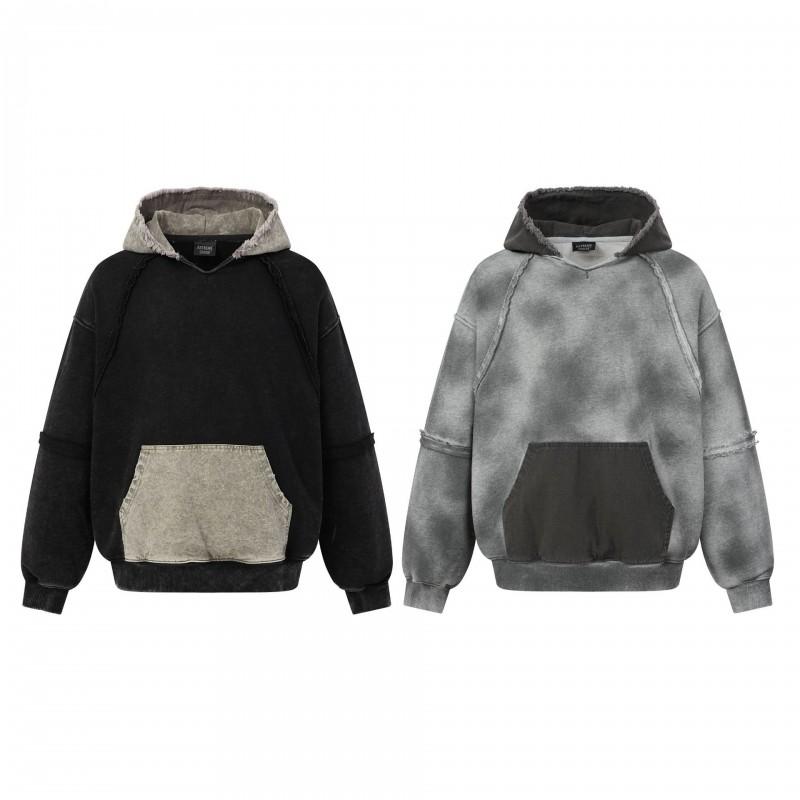 Vintage Wash Distressed Hoodie Loose Fit Streetwear Teens