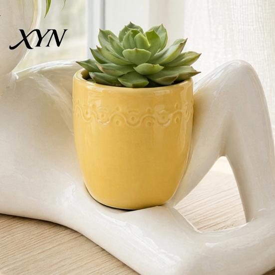 Waterproof Plant Pot Lazy Guy Planter, Little Character Flowerpot Ornament, Creative Lying Holder Humanoid Double Planter for Succulents Home