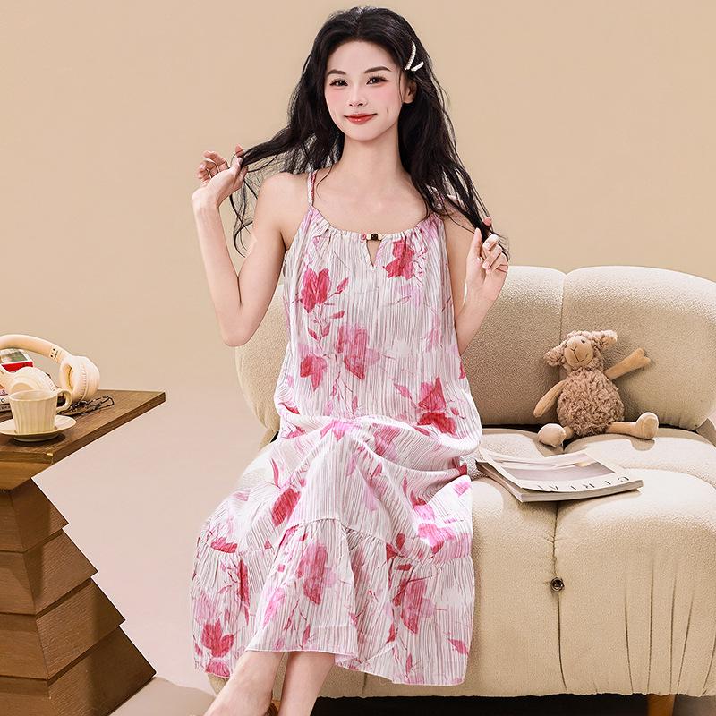 Spring/Summer Women's Printed Camisole Nightgown - Casual, Sexy Dress with Adjustable Straps