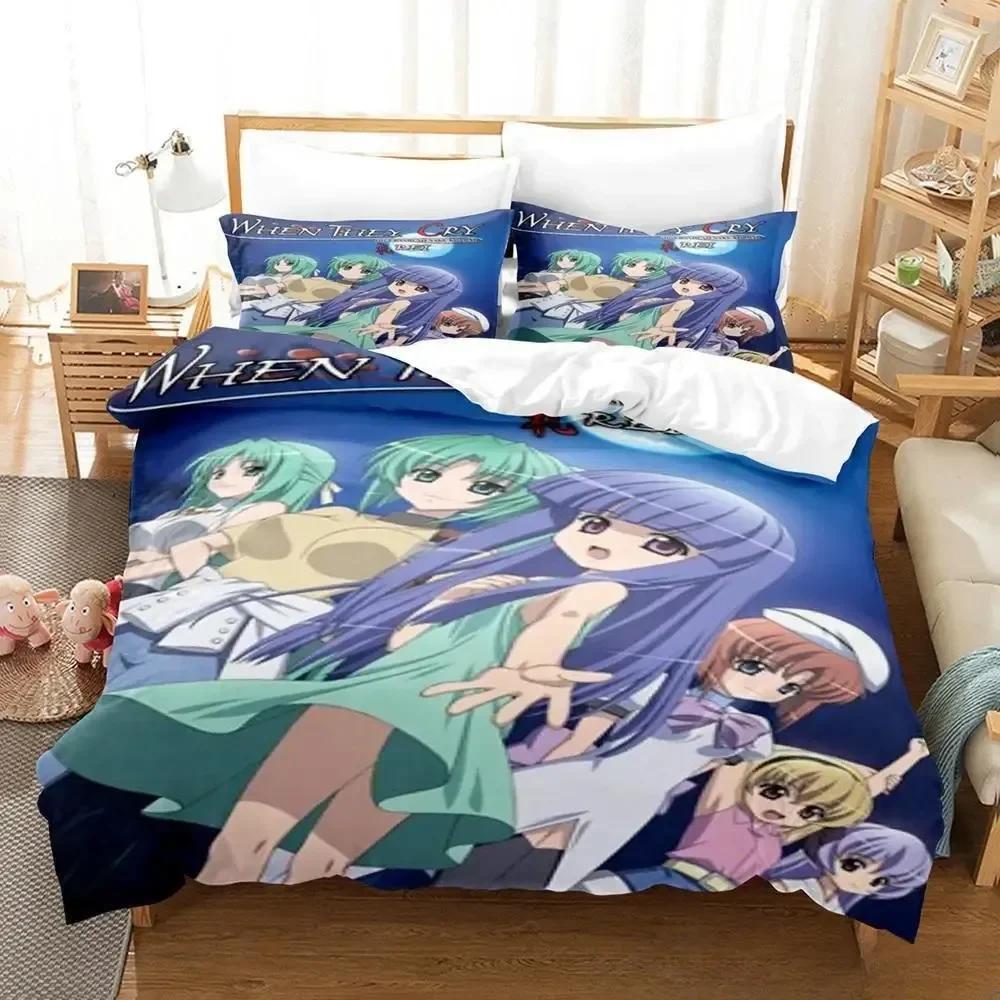3D Anime Higurashi When They Cry Printed Bed Set Duvet Cover Pillowcase Bedding Set Linen Sheet Quilt Cover Full Queen King Size