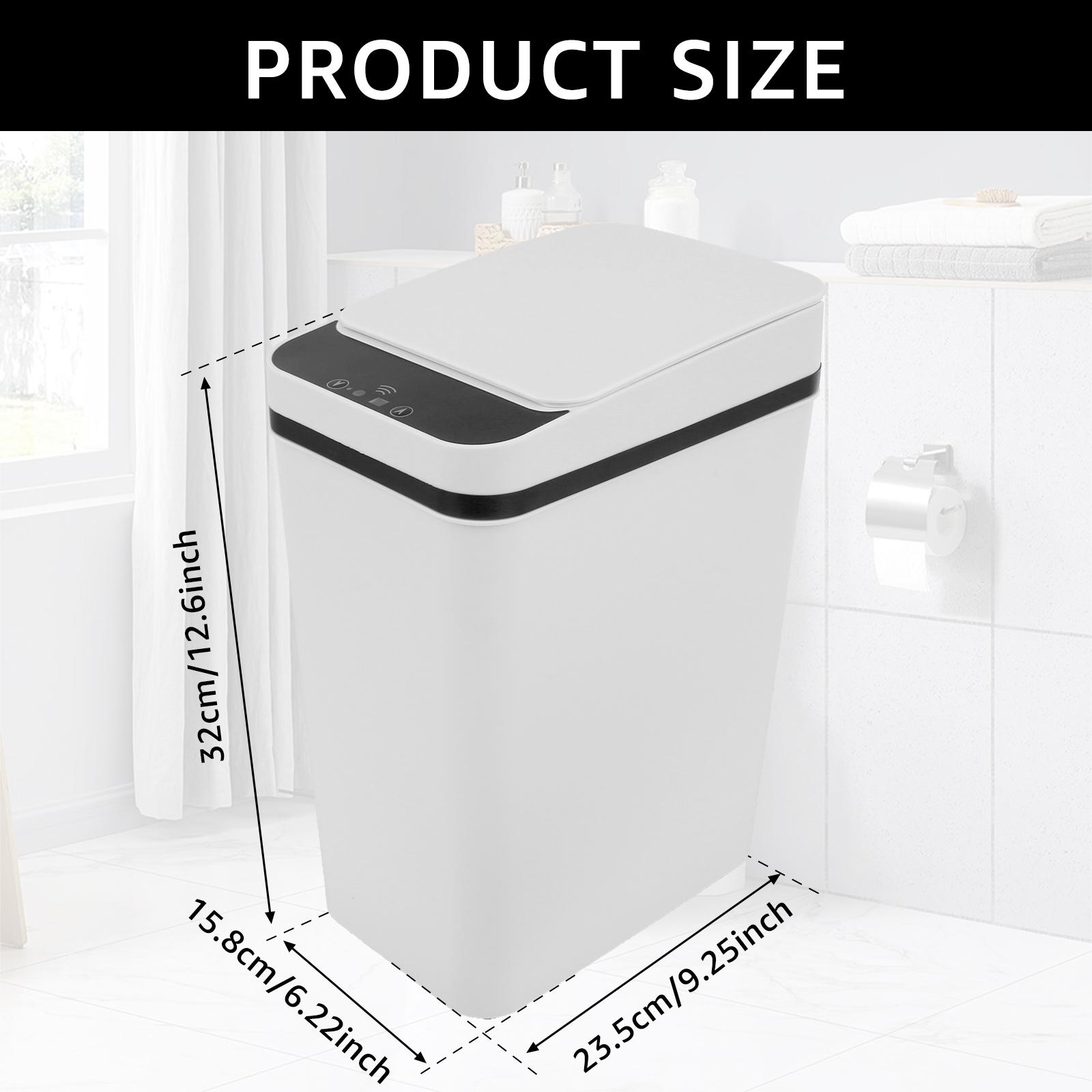 

Smart Bathroom Trash Can 12L Touchless Garbage Can White/Black Infrared Motion Sensor Kitchen Garbage Can PP Rectangle Trash Bin 12L білий