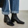 Damen Chelsea Boots Leder Hohe Absätze Winterschuhe Klassiker Chelsea Boots Quadratische Zehenpartie Reißverschluss Prägnant Dating Stiefeletten D485