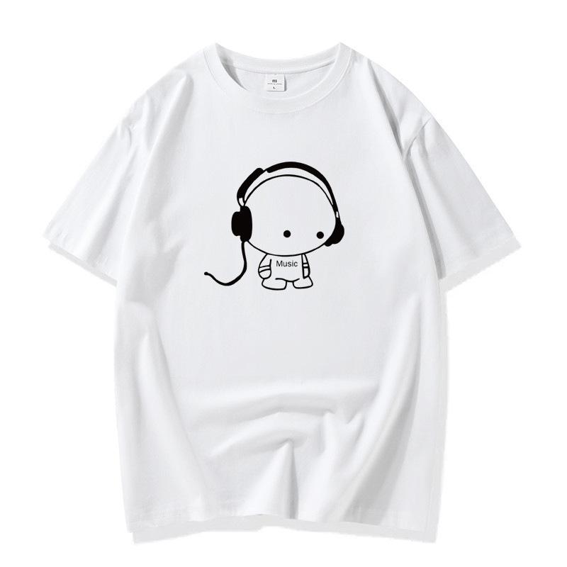 Headphones Men's Fashion Short-sleeved T-shirt Pure Cotton Tee S-6XL