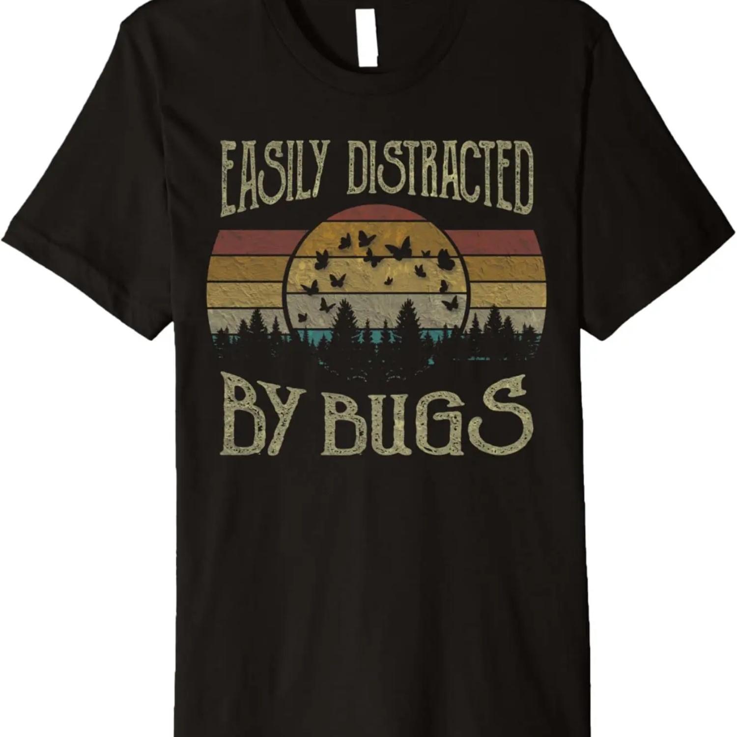 Retro Vintage Butterfly Lover Easily Distracted By Bugs Premium T-Shirt S