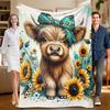 1 Stück Kuh mit Sonnenblumen Flanelldecke, gemütlicher Stil für Sofa, Bett, Büro. Ideales Geschenk für Familie, Freunde, Feiertage.