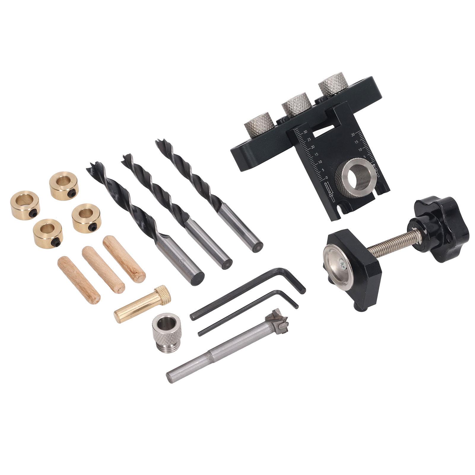 

3 in 1 Pocket Hole Jig Kit Aluminum Alloy Woodworking Drilling Locator Round Wood Dowel Drill Guide Kit