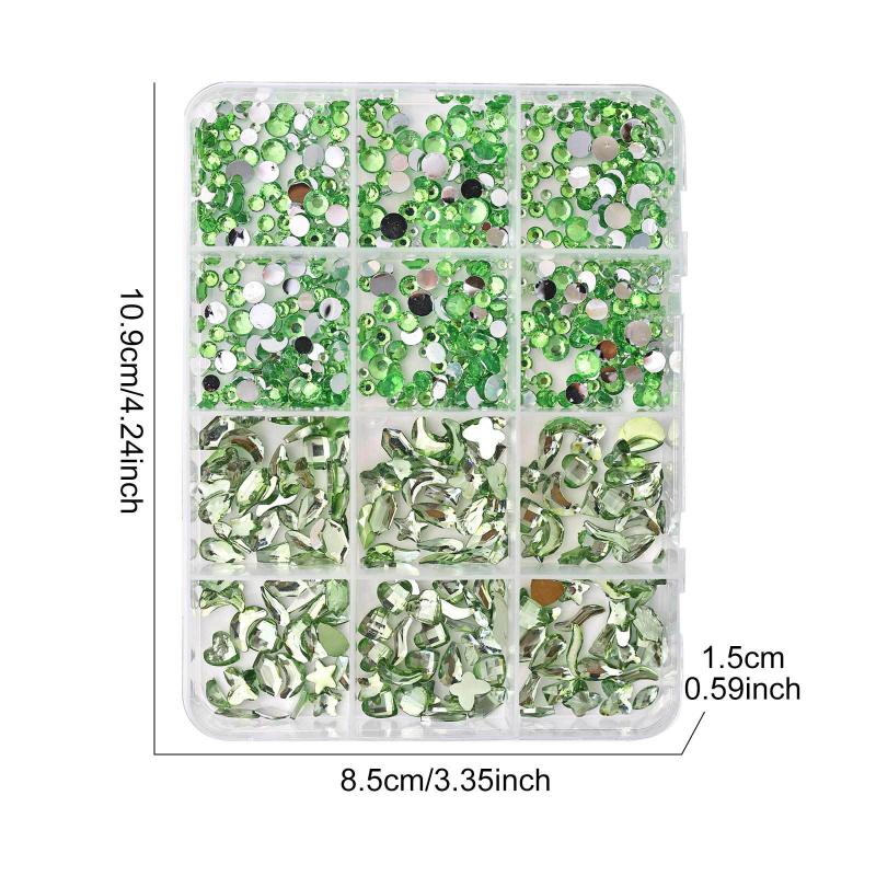12 Grids Flat Bottom Mixed Nail Diamond 12 Color Nail Rhinestone Shiny Colorful Nail Gems Glass Stones Nail Charm