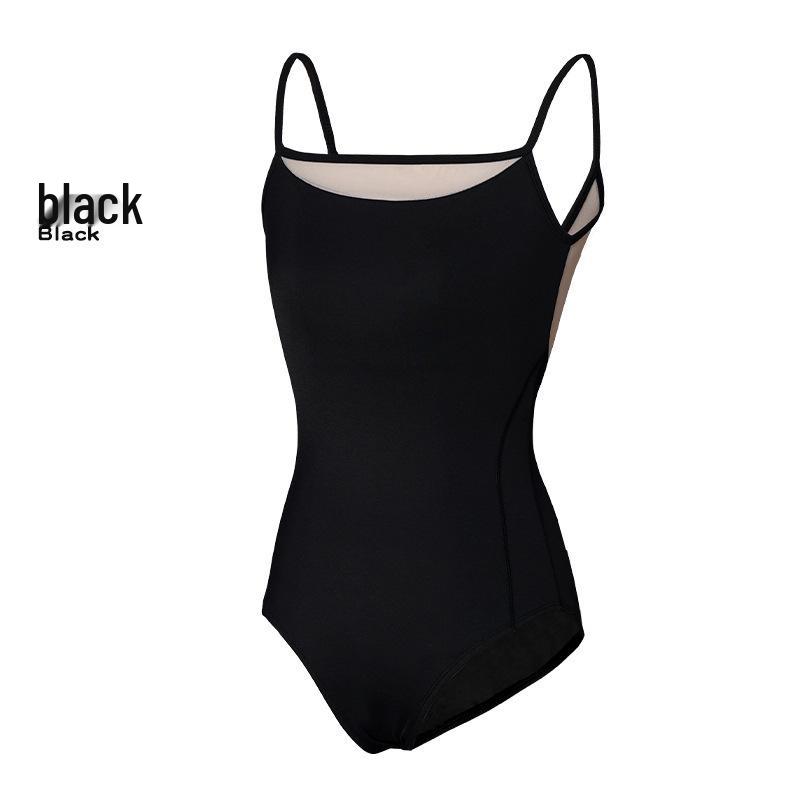 

Adult Spaghetti Strap Color Block Ballet Dancewear—Women s Soft Mesh Gymnastics Suit for Art Exam and Body Shaping Practice. S чорний