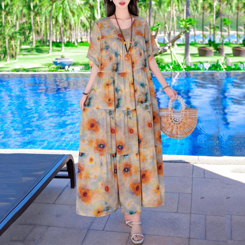 Elegant Long Dresses Summer Clothes Short Sleeve Casual Loose Women Dress
