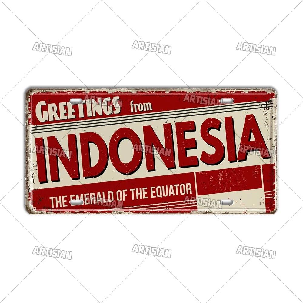 Artisian INDIA CHINA INDONESIAN License Plate Landmark State Metal Sign City Decorative Plaque Wall Decor Garage Bar Pub Club