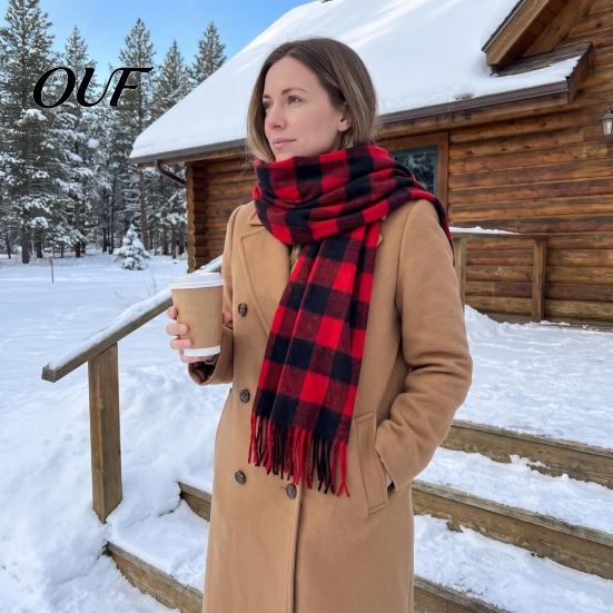 Cashmere Feel Warm Neck Scarf Classic Plaid for Women, Soft Cashmere-like Winter Shawl British Style Tartan with Tassels, Large Wrap Coats Sweaters