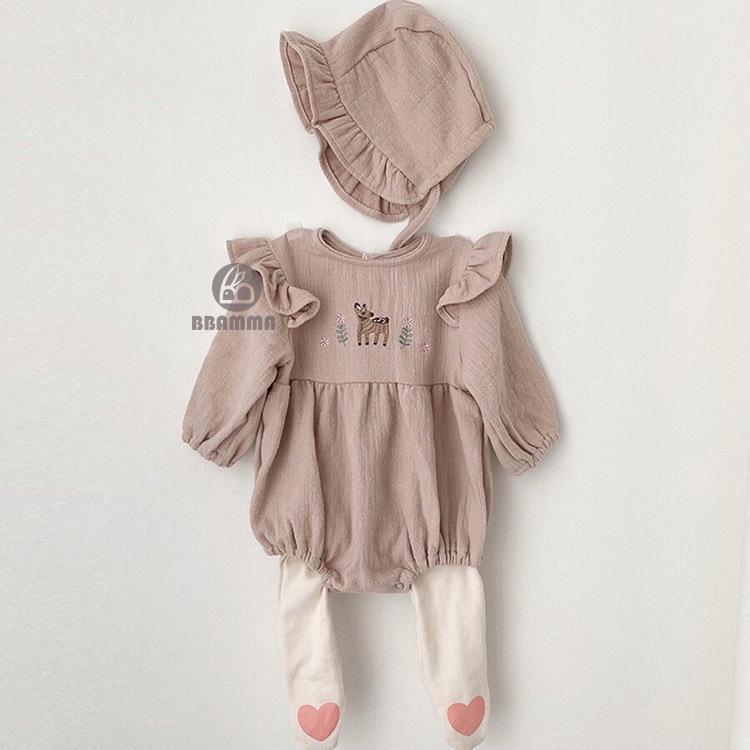 Clearance: Korean Baby Rompers - Deer & Floral Ruffles for Autumn