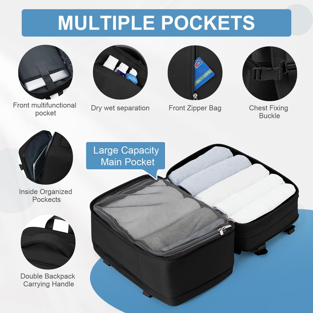 Rucsac 40x20x25 extensibil Ryanair Rucsac de călătorie pentru femei 40L bărbați Rucsac de afaceri școală Geantă de cabină pentru laptop de mare capacitate